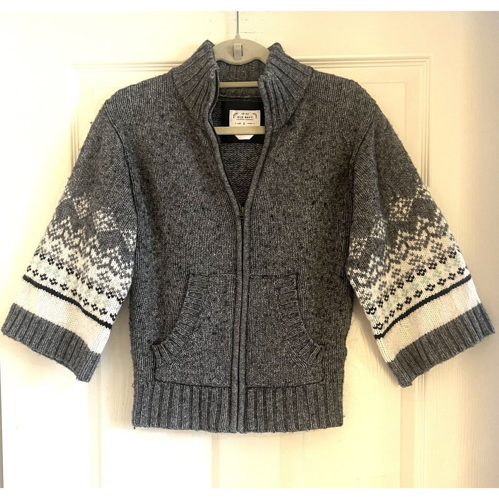 Old Navy Vintage Y2K Sweater Cardigan Sz S Fair Isle Nordic Kimono Sleeve Zip Up